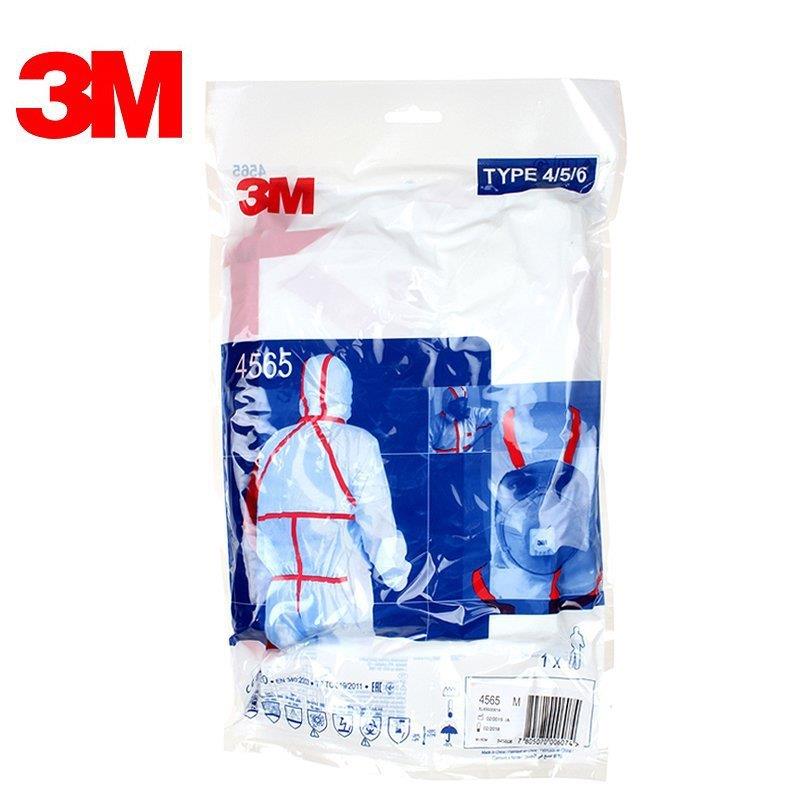 3m4565白色带帽红色胶条连体防护服 生物传染喷溅隔离衣实验防护