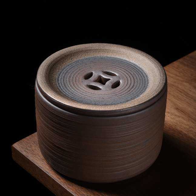 鎏金复古粗陶建水壶承日式带盖干泡台茶渣缸陶瓷水盂功夫茶道配件