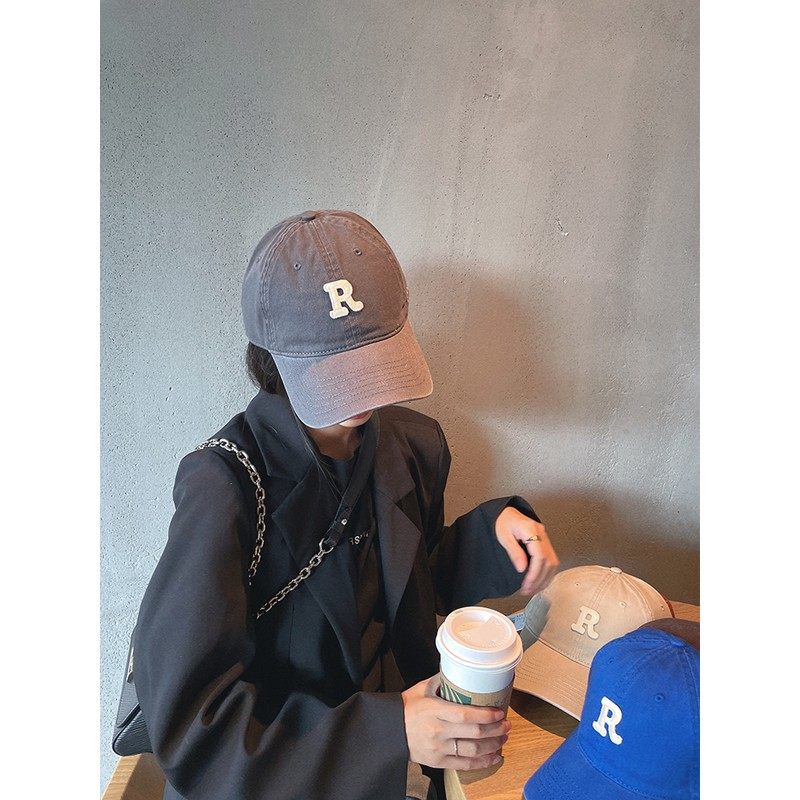 棒球帽女显脸小字母R标鸭舌帽百搭运动帽子潮韩版大头围加深高品