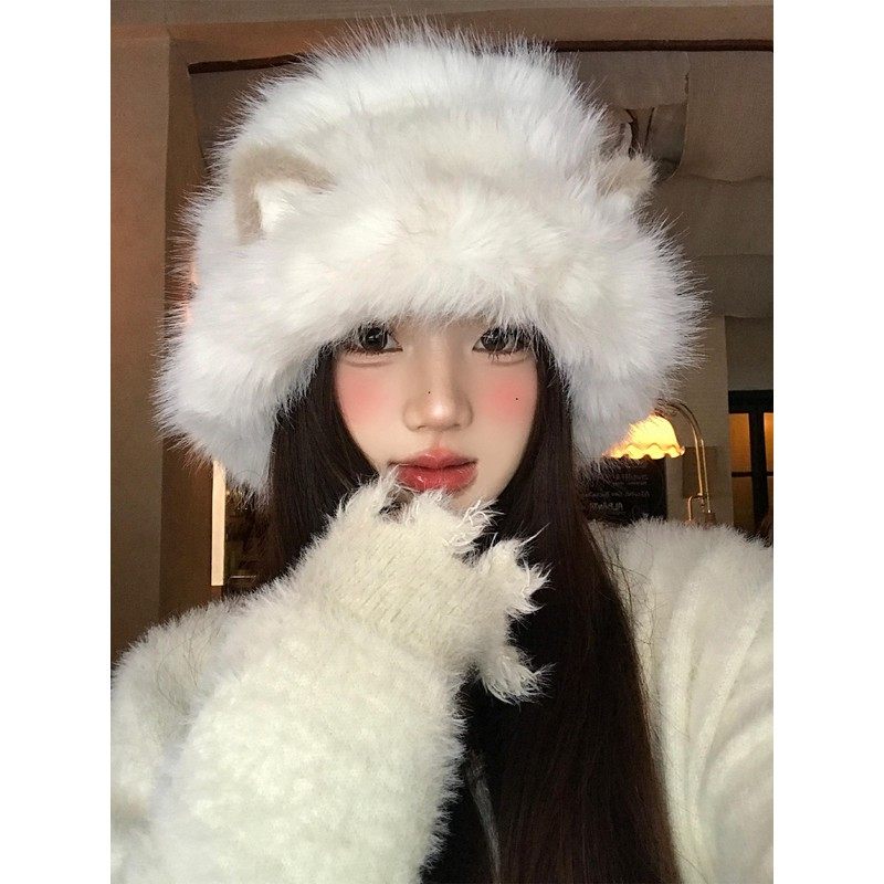 可爱猫咪耳朵毛绒渔夫帽女2025新款冬防寒保暖针织帽子大头围盆帽,服饰配件/皮带/帽子/围巾,帽子,淘宝优惠券,粉丝福利购,淘宝优惠卷