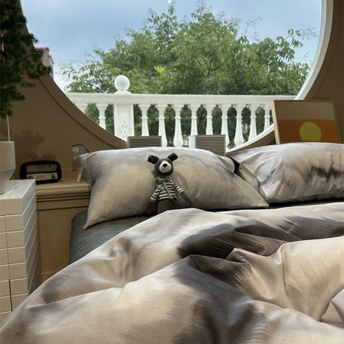 北欧极简男友风晕染黑条纹床上四件套全棉纯棉1.5m1.8被套床单