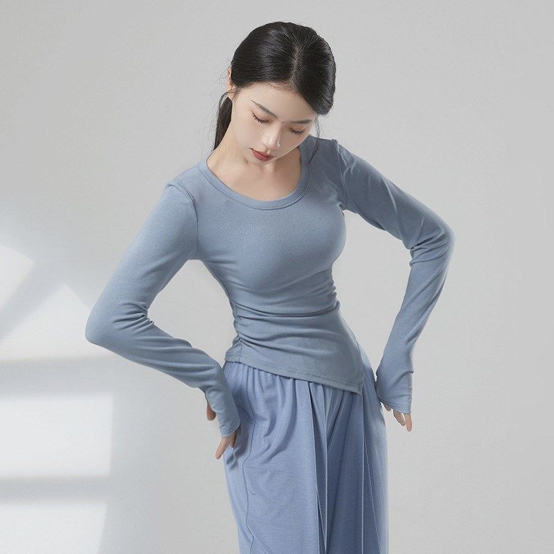 不规则圆领短袖套指长袖舞服跳舞蹈服成人练功服上衣女款新款