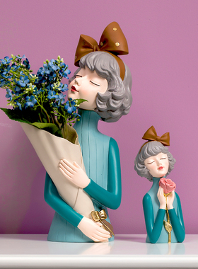 北欧可爱少女蝴蝶结女孩摆件卧室装饰桌面摆设乔迁结婚送礼物