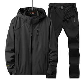户外冲锋衣男防风防水外套春秋季薄款大码单层登山服徒步衣裤套装