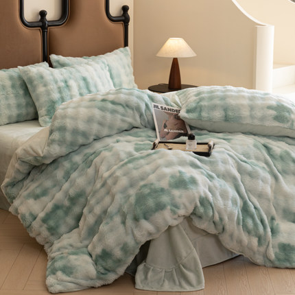 无印独白冬季兔绒雕花绒AB面四件套床单双人被套加厚四件套B