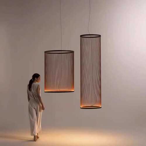 设计师极简挑空客厅吊灯创意餐厅酒店别墅loft复式楼梯线性流苏灯
