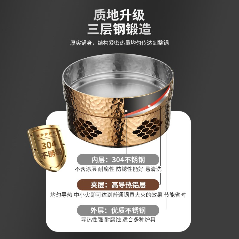 加厚304不锈钢锤纹干锅锅具酒精炉商用酸菜鱼盆特色菜餐具保温炉