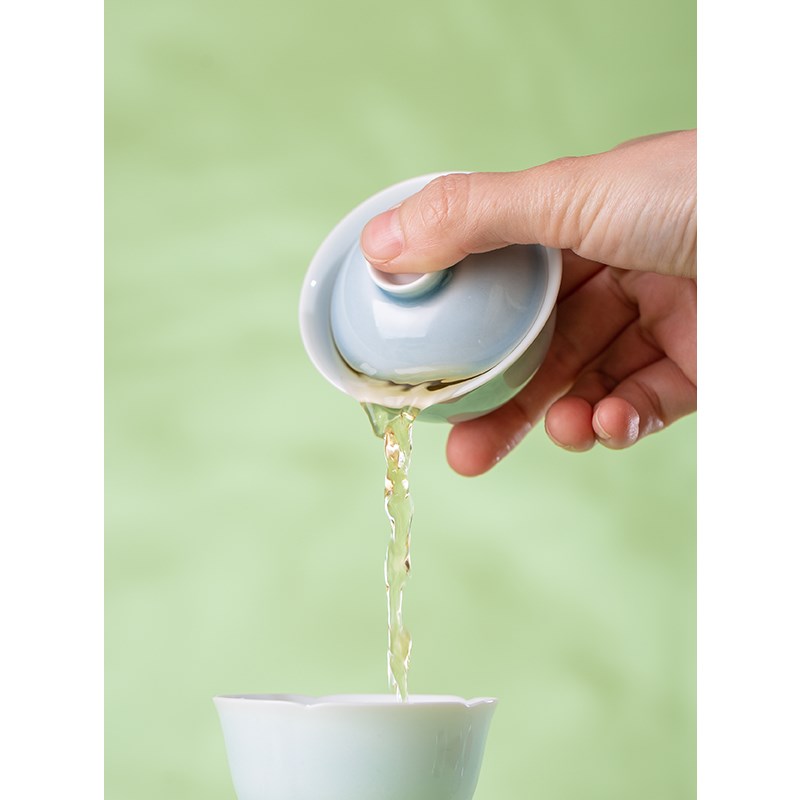 迷你小盖碗 纯手工高温单色釉 陶瓷泡茶碗 试茶利器