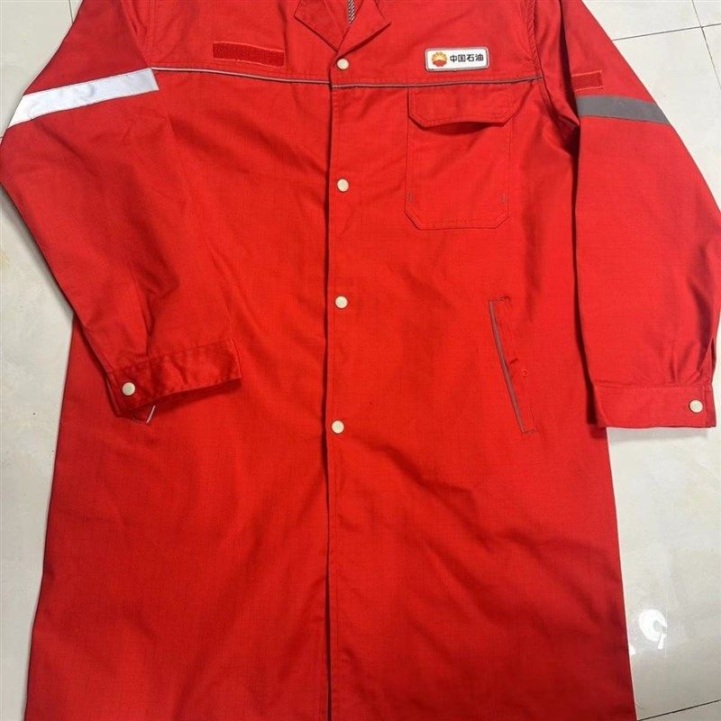 新款中石油油田大红色防静电领导视察参观服红大褂工作服加长单