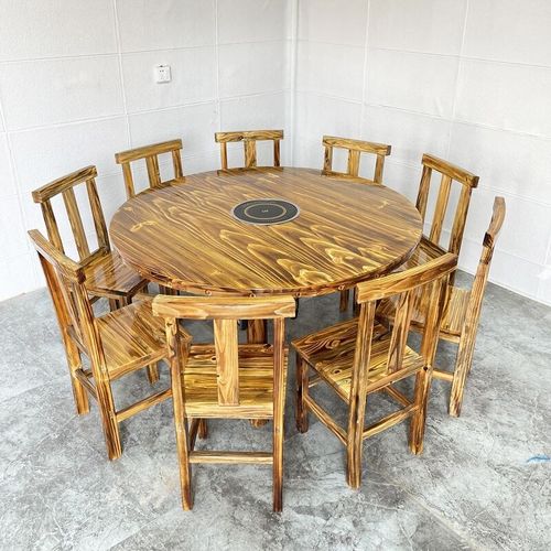 火锅桌电磁炉一体商用农家乐大排档饭店圆桌餐饮火锅店实木餐桌椅