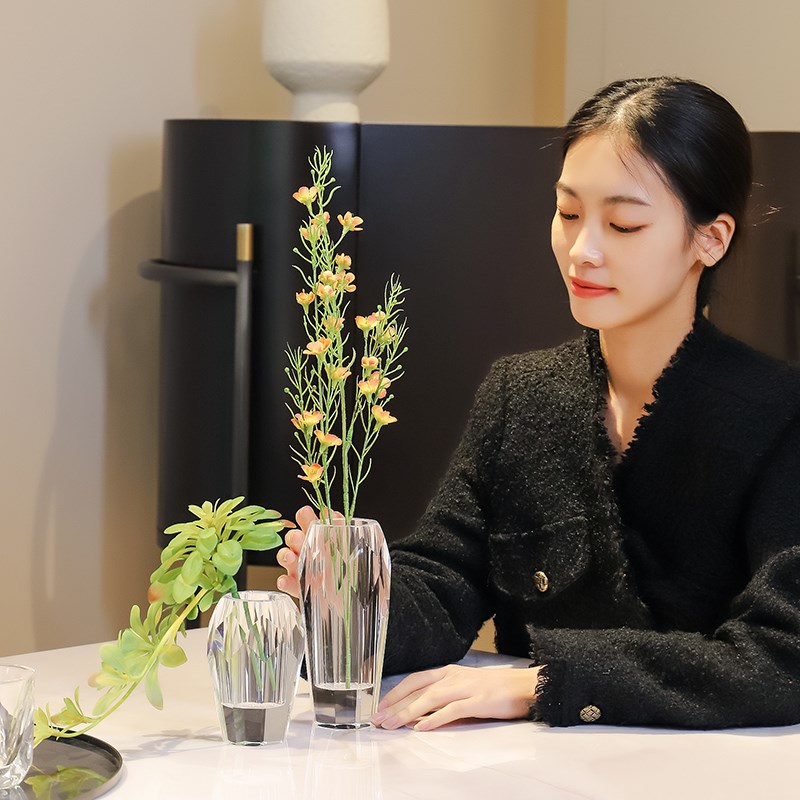 水真玻璃透明插花干花北小清新仿晶花装饰套装瓶欧式客厅餐桌摆件