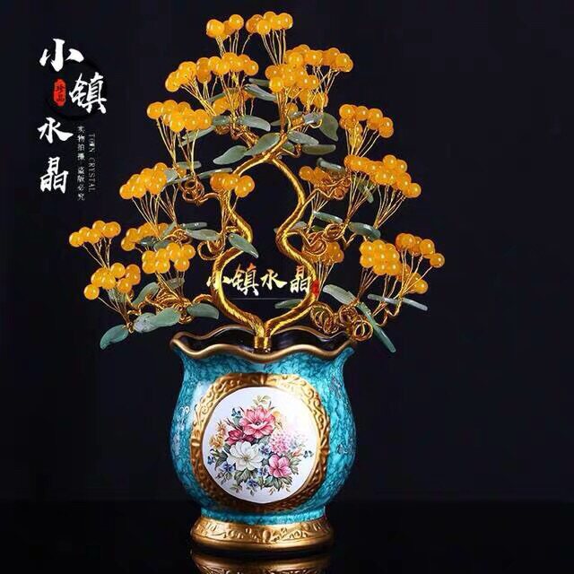 玉髓水晶招财摇钱树家居客厅电视柜玄关新婚乔迁开业创意礼品摆件