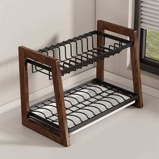 模范夫人胡桃木厨房碗碟沥水收纳架台面餐具碗盘刀筷调料品置物架