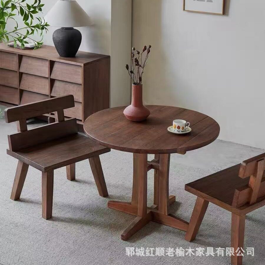 侘寂风咖啡厅桌椅组合复古甜品烘焙店面桌椅奶茶店西餐厅实木桌子
