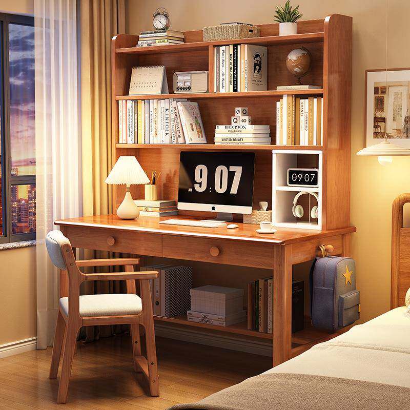 成人办公专用单人简易台式电脑桌椅子学生家用书桌书架一体写字桌