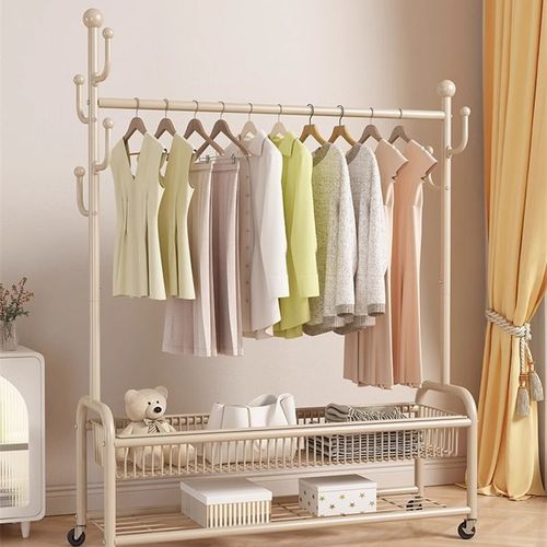 挂衣架卧室落地可移动衣架家用晾衣架房间挂衣服架子奶油风衣帽架
