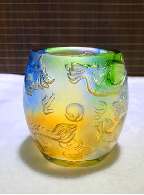 琉璃双龙戏珠祥龙笔筒摆件高档店铺办公室桌面实用摆设送老板礼物