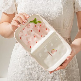 可爱陶瓷分格盘家用211减脂餐盘大人减肥餐定量儿童分隔早餐盘子