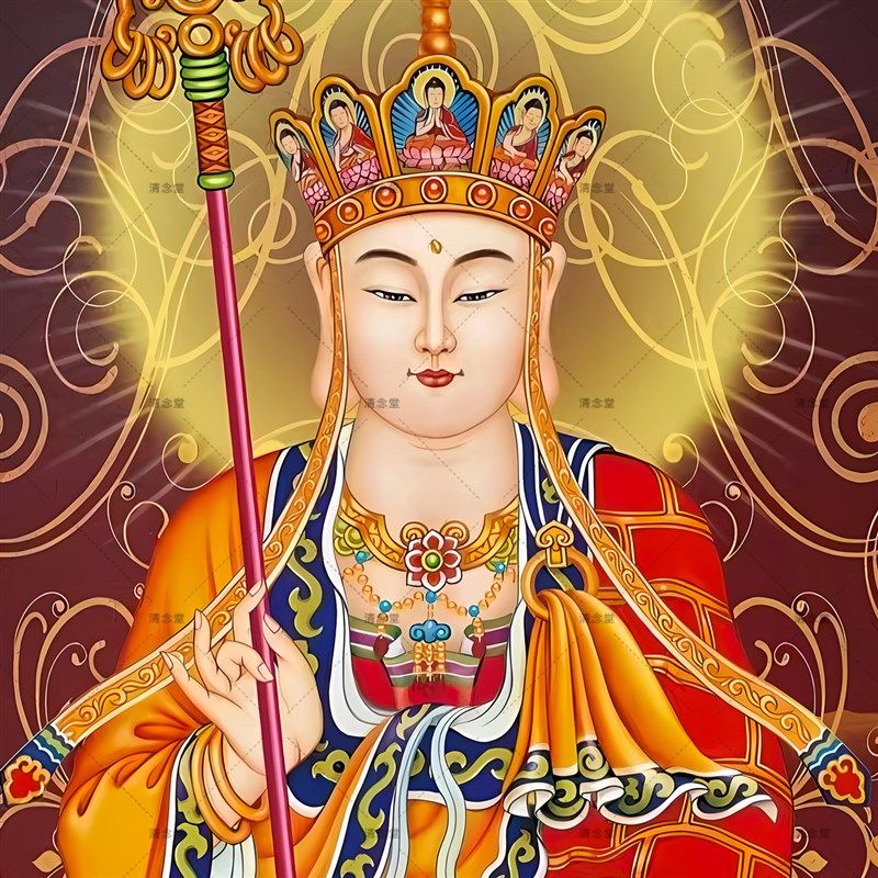 地藏王菩萨画像玄关挂画客厅装饰字画书房走廊沙发背景墙丝绸挂画