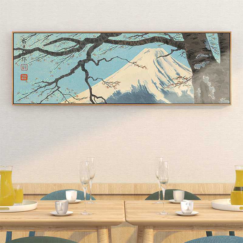 日式原木风格富士山挂画浮世绘餐厅客厅装饰画和风日料店壁画