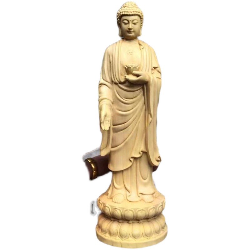 崖柏黄杨木雕刻大日如来佛阿摆件家用平奉像弥陀佛保供安工艺饰品
