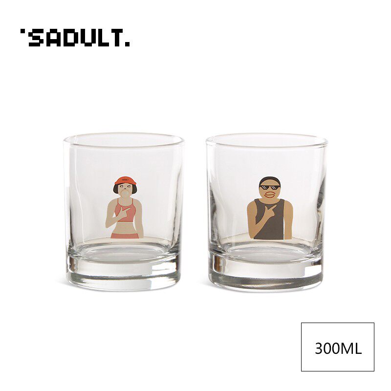 SADULT可爱小人家用耐热玻璃杯啤酒杯咖啡杯水杯果汁冷饮牛奶杯子