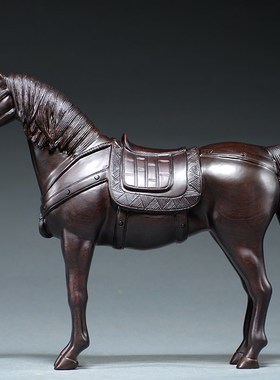 黑檀实木雕刻马摆件马到成功根雕十二生肖马家居玄关装饰工艺品