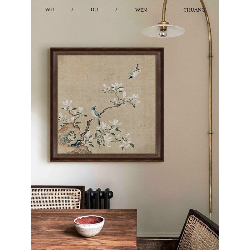 宋代美学喜上眉梢花鸟图客厅装饰挂画中式复古风玉兰玄关手绘油画