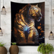 老虎竖版 饰画布床头墙布高级感壁画定制布 挂布背景布卧室背景墙装