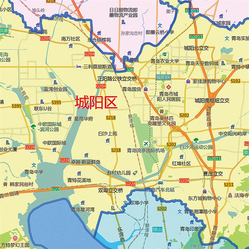 2021新款青岛市地图贴图办公室挂画高清防水墙壁超贴大装饰图定制