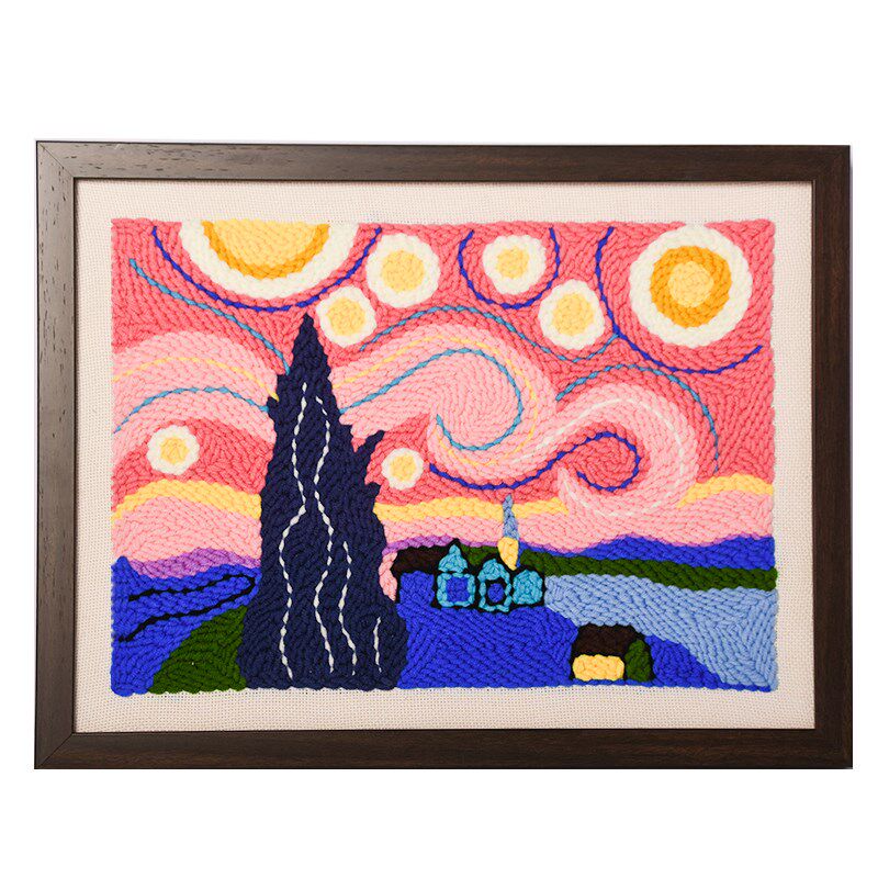 2高24新款DIY梵0星空毛线戳戳绣装世画创意饰界名画手工毛线刺绣