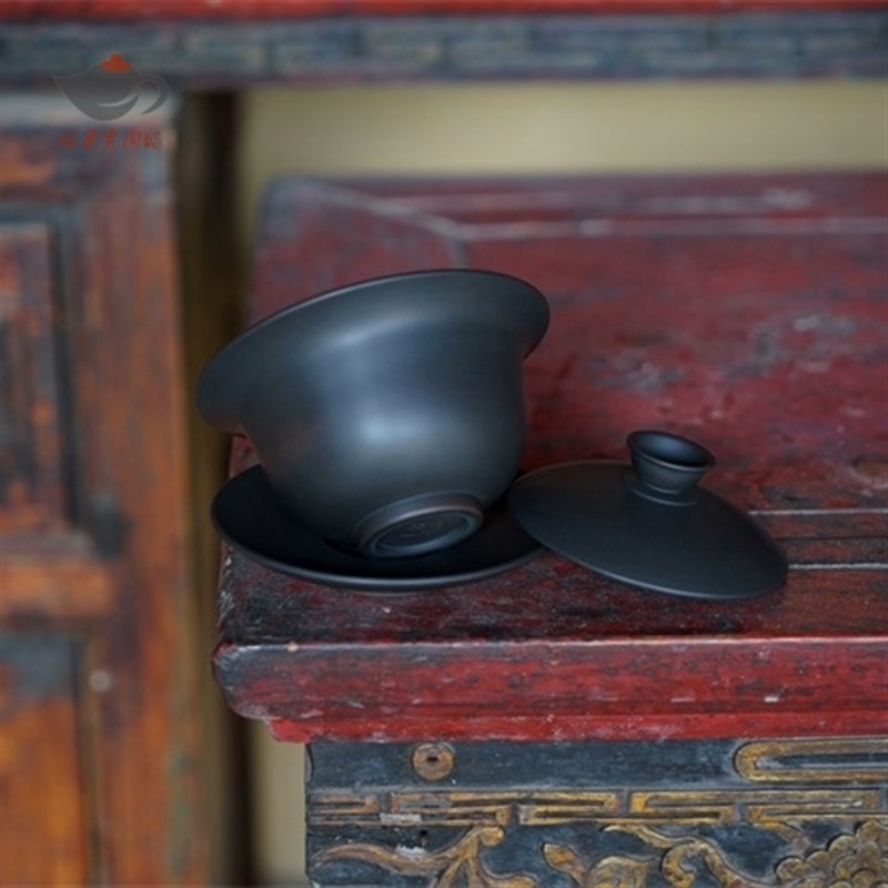 建水紫陶精品三才盖碗中式功夫茶具泡茶碗单个敬茶杯纯手工制作