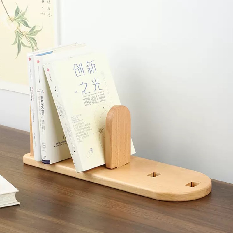 榉木质定制桌面书立架书本绘本文件可调节书挡学生办公复古风书靠