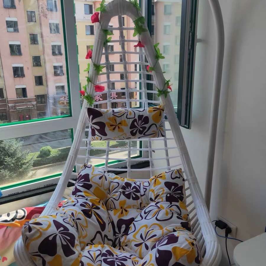 白色支架吊椅藤椅秋千铁艺金属吊篮成人摇摇椅阳台摇篮椅小型家庭