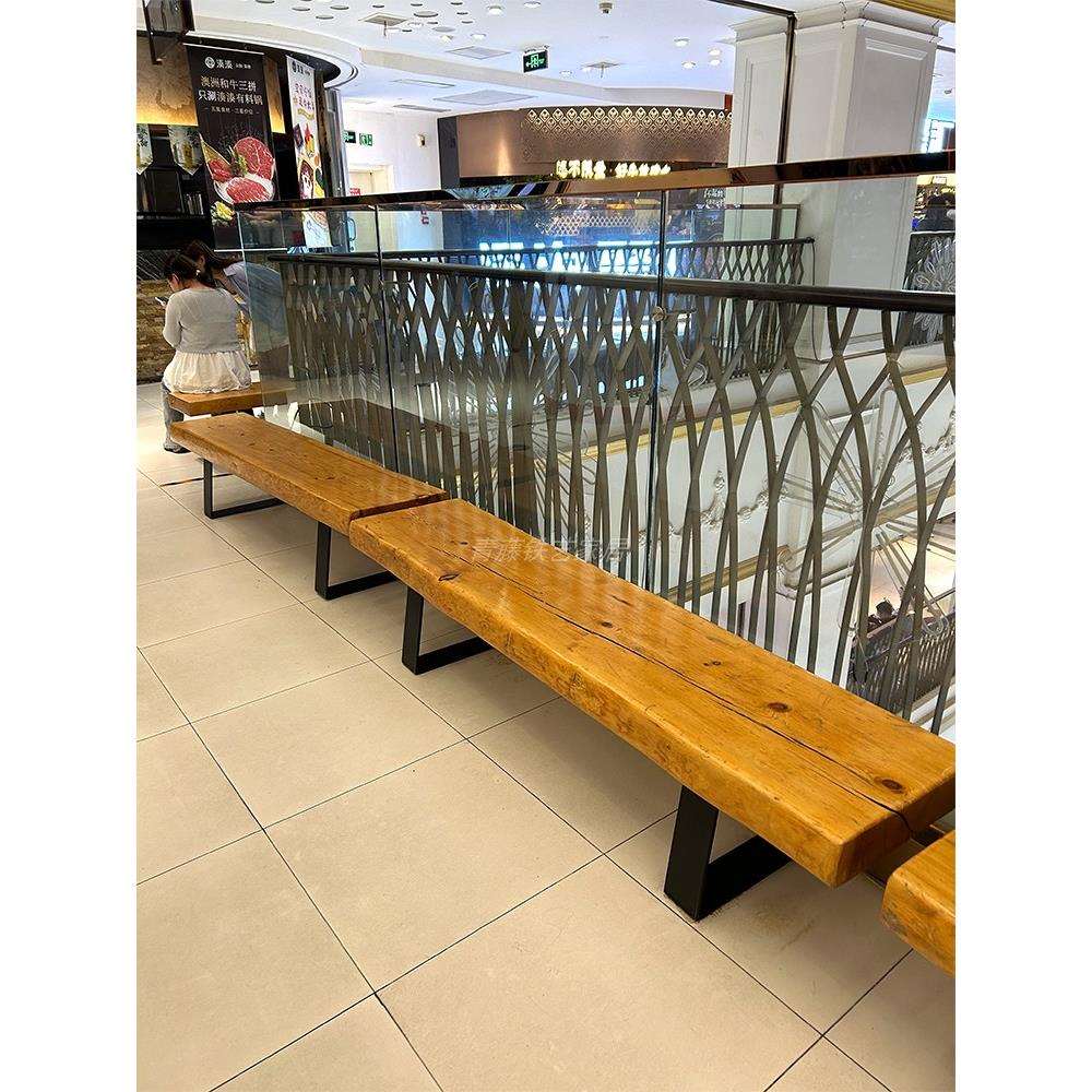 商场实木大板长椅餐厅火锅店外摆休息区公共等候休闲长条凳座椅
