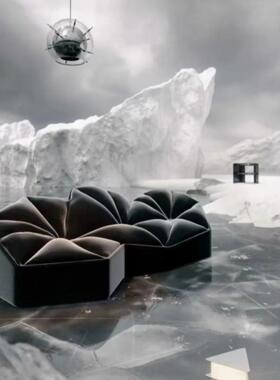 设计师经典款黑色山谷线条D沙发异形休闲大小户型雪花绒布艺沙发
