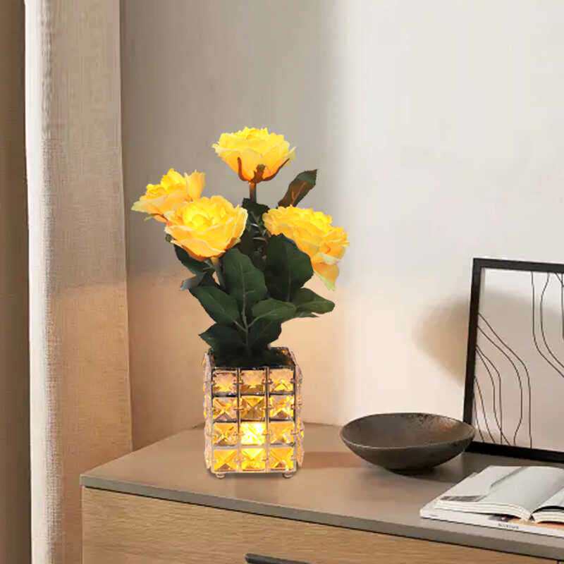 轻奢高档假花台灯仿真花摆设客厅茶几灯LED酒店样板房装饰品餐桌