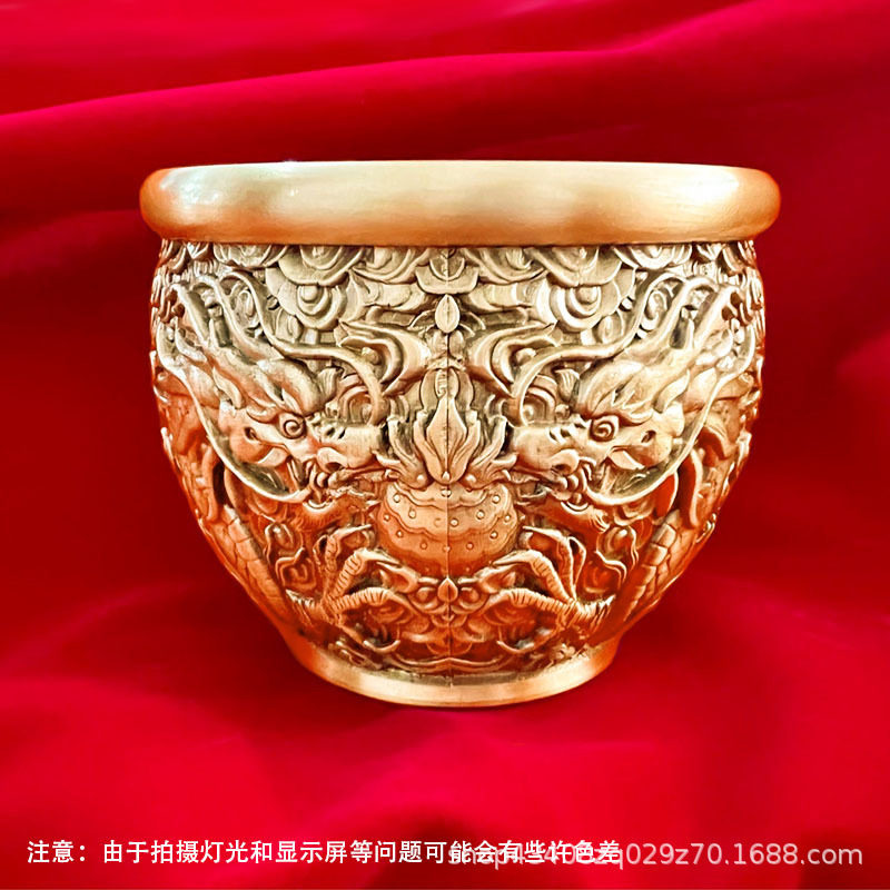 纯铜龙纹缸摆件故宫缸聚宝盆烟灰缸家居风水复古装饰品铜艺黄铜