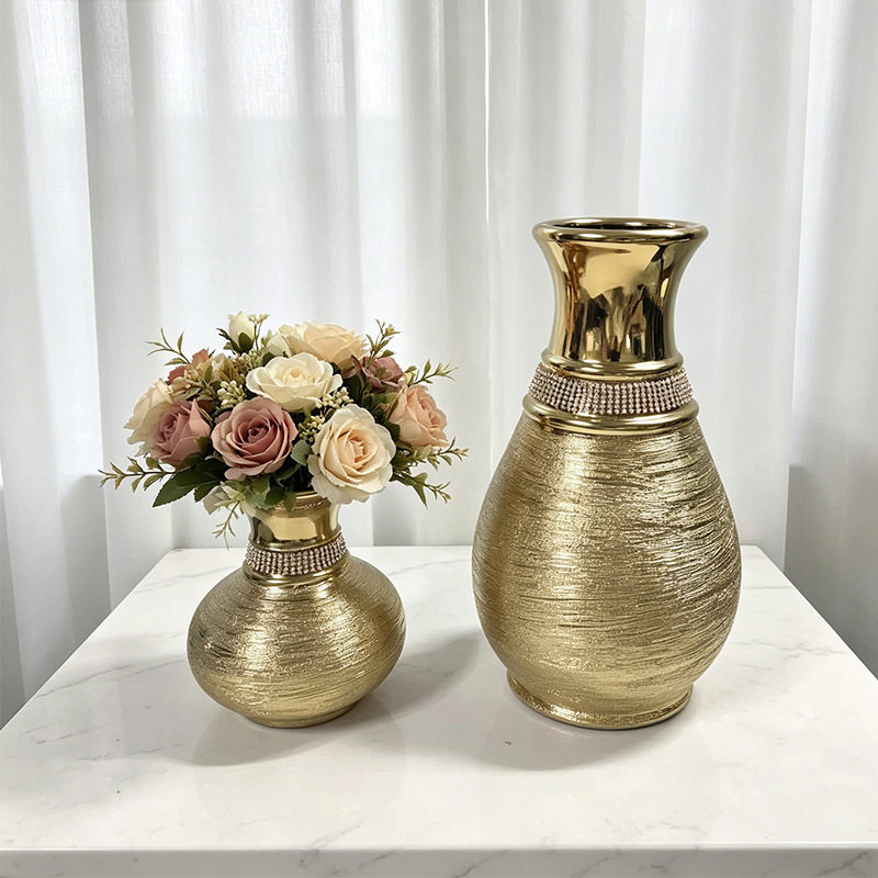 陶瓷轻奢镀金拉丝净水瓶高档水培花瓶客厅餐桌插花装饰工艺品摆件
