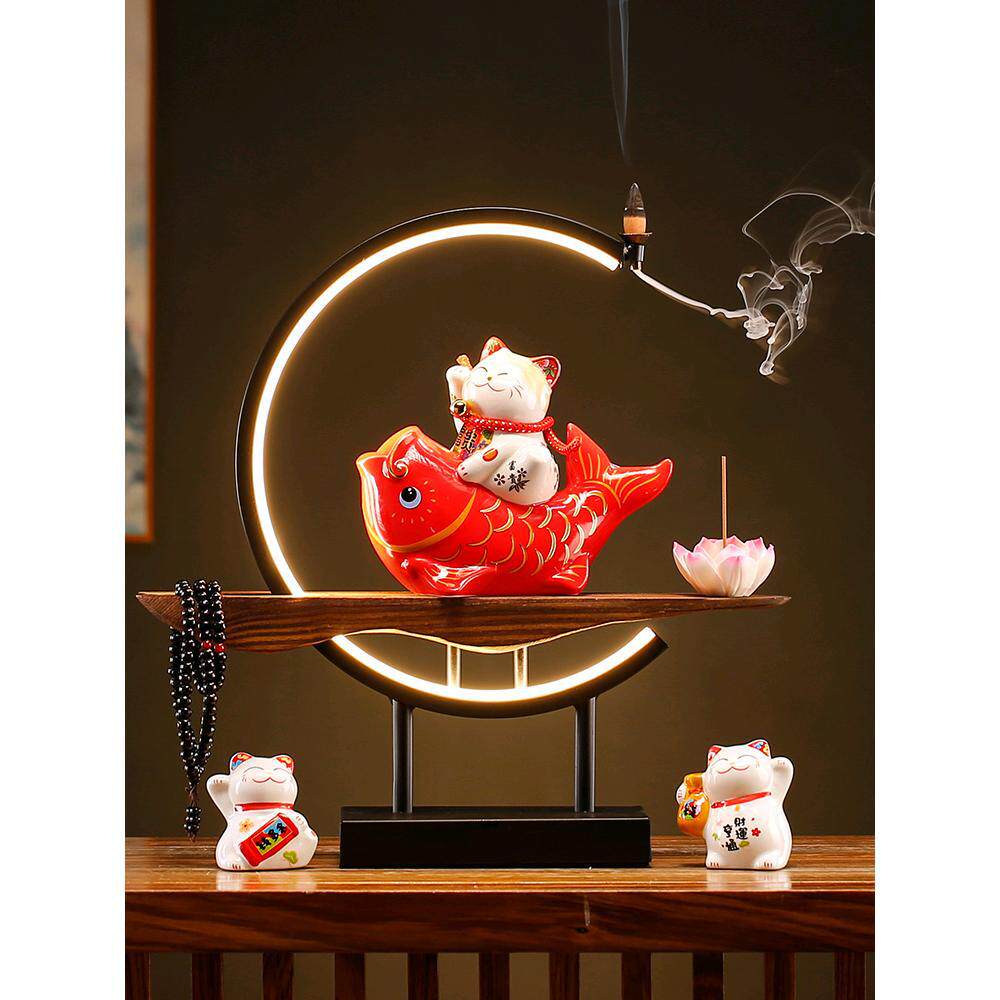 新中式年年有余创意陶瓷收银台门店开业送礼品有礼盒招财猫摆件