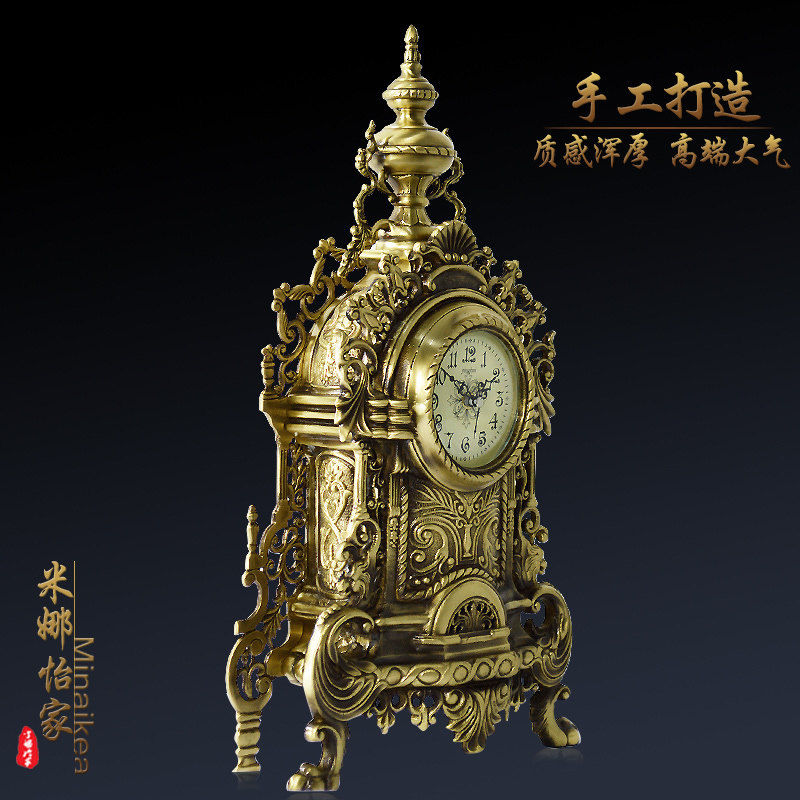 欧式大号黄铜静音座钟现代客厅摆古石表钟英别墅酒店办公奢华仿件