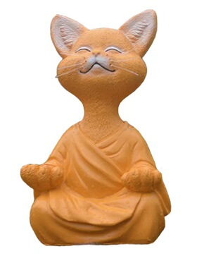 佛系猫冥想动物打坐猫树脂雕像坐禅猫花家居园装饰工艺品摆饰雕塑