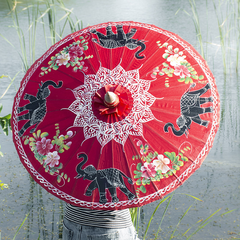 泰国油纸伞布装饰古风雨女舞蹈伞道具装饰手绘工艺油伞复古花伞