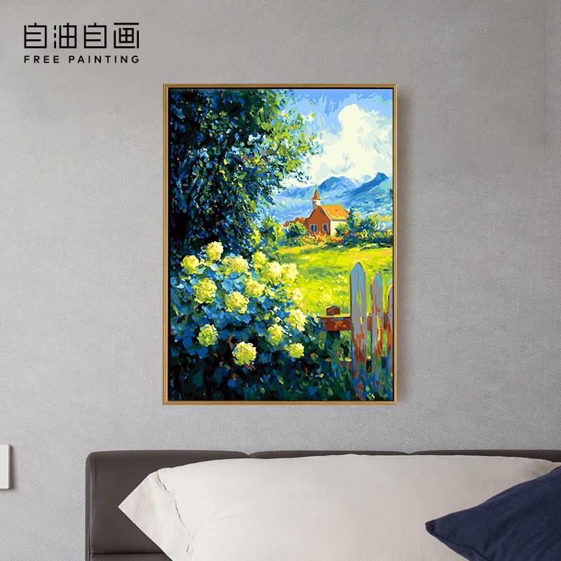 自油自画 数字油画diy手绘手工填充填色减压花卉油彩装饰画 绿野