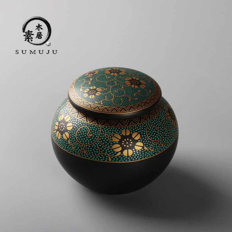 黑陶茶叶罐陶瓷大号密封储茶罐普洱黑茶存储罐防潮小茶罐茶具茶仓