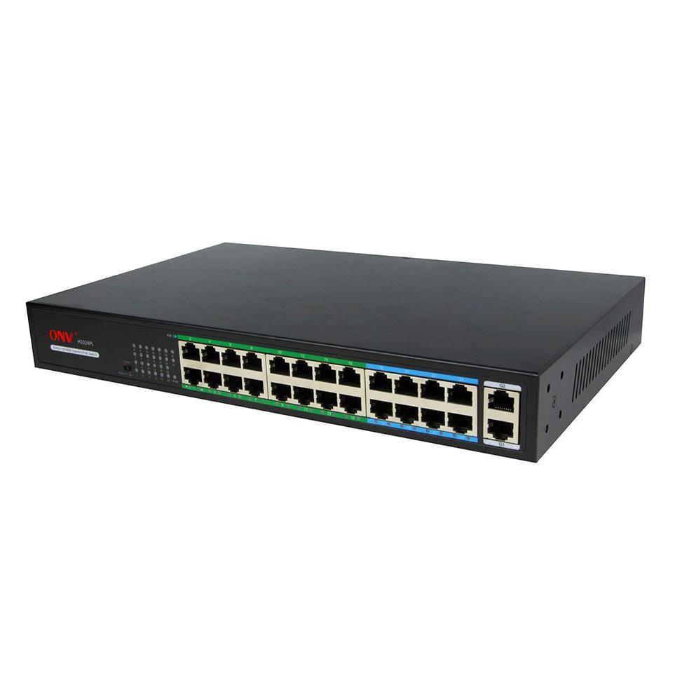 光网视ONV-H1024PL 24口百兆POE交换机 钢壳桌面式监控智能供电器