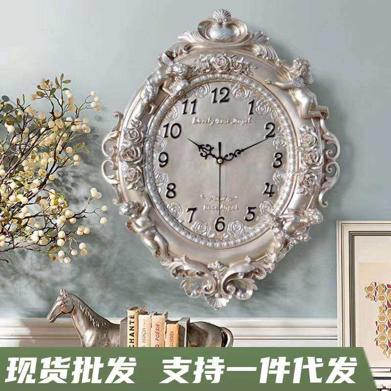 跨境创意天使树脂工艺客厅挂墙家用卧室酒店餐厅挂表静音时钟