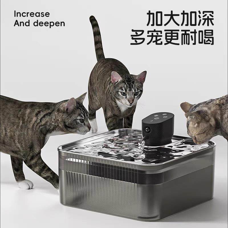 新款宠物饮水机大容量不锈钢水盘自动循环不插电猫喝水器超大容量