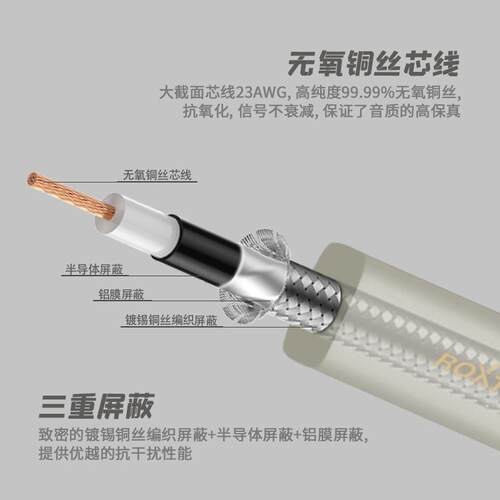 ROXTONE单块线效果器连接线FJ77锌合金扁头信号线吉他贝斯屏蔽线