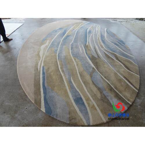 新中式抽象椭圆形水墨画手工腈纶羊毛客厅茶几地毯大厅接待室书房